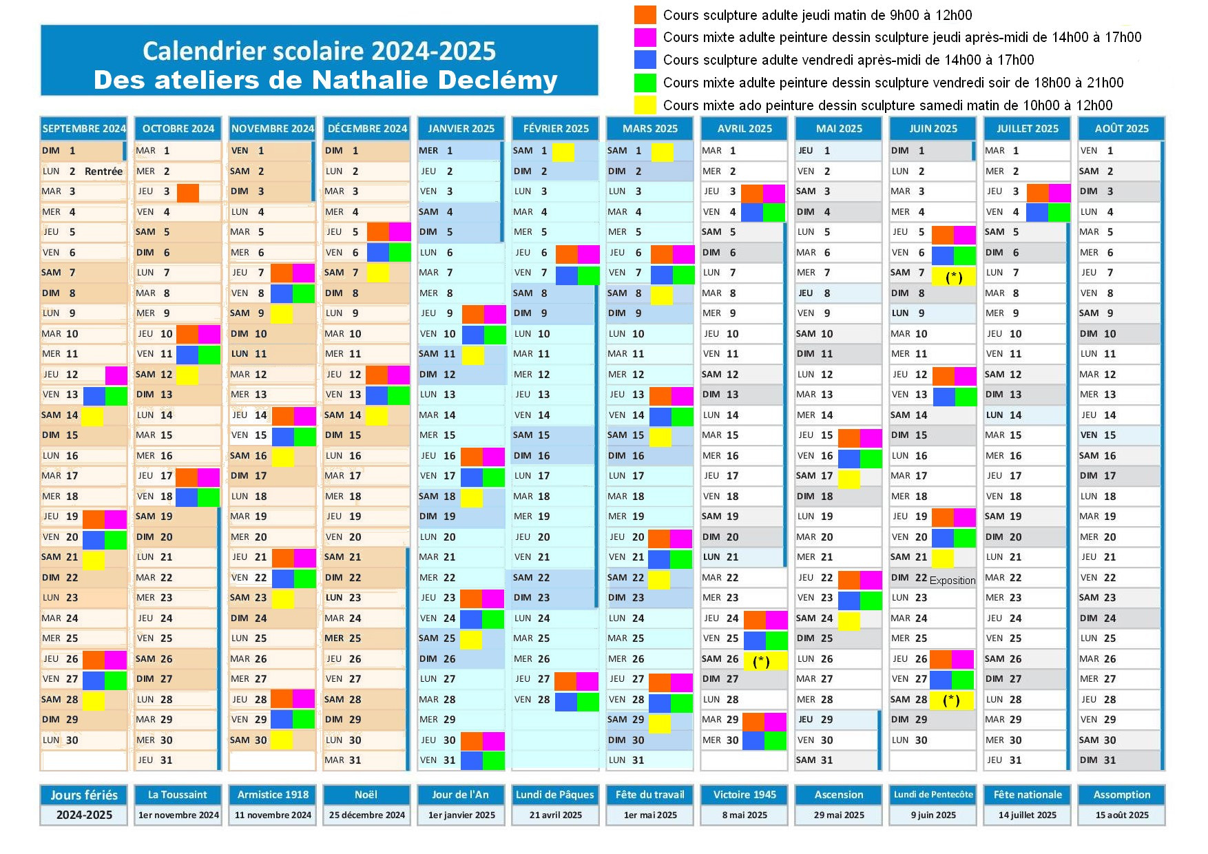 planning des ateliers enfants